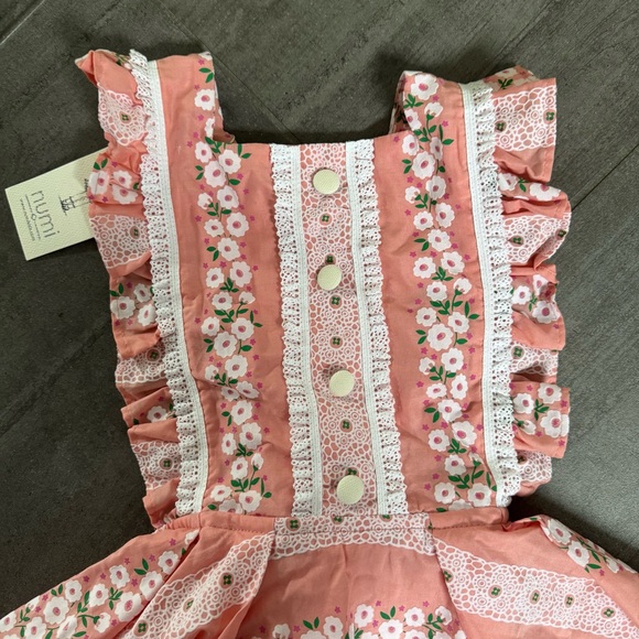 Numi Handmade custom pageant pinafore flocked vintage stl 3 4 5 coral pink dress - Picture 4 of 6